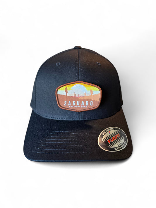 Saguaro National Park Flexfit Hat – Fitted Cap with Desert Sunset Patch