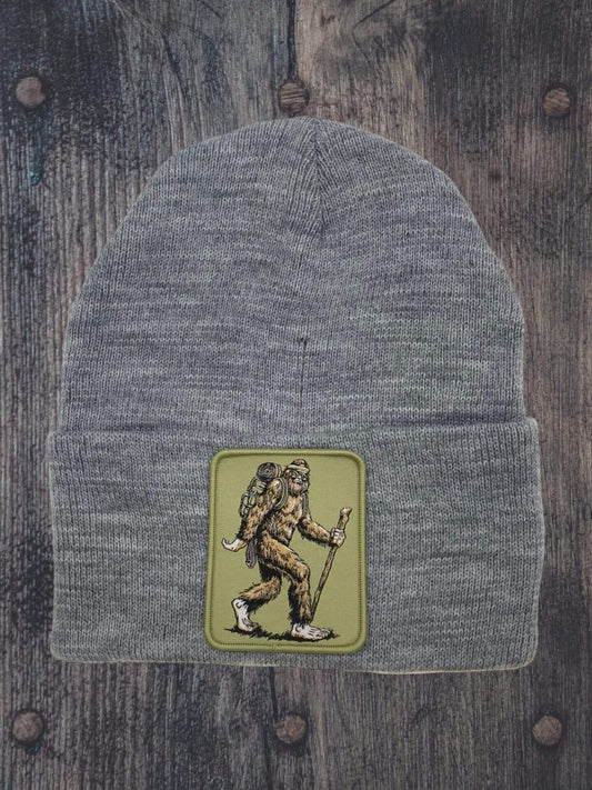 Sasquatch Beanie with Hiking Bigfoot Patch - Outdoor Adventure Winter Hat for Nature Enthusiasts image 1