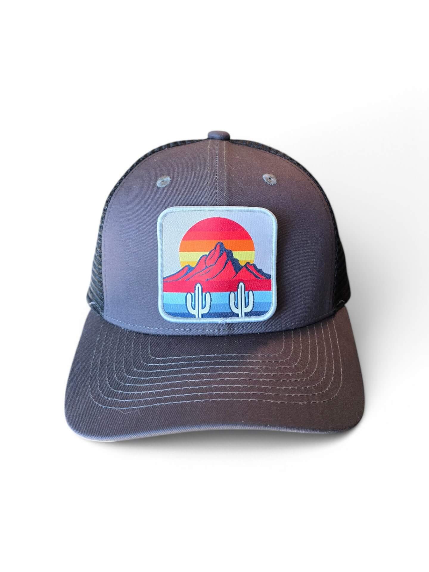Desert Sunset Trucker Hat Cactus Mountain Snapback image 4