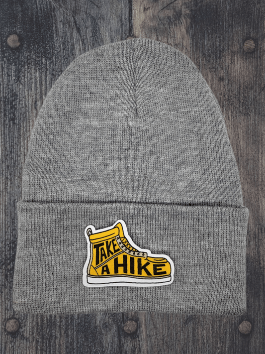 Outdoor Adventure 'Take a Hike' Patch Beanie - Cozy Knitted Hat for Nature Lovers & Hikers image 1