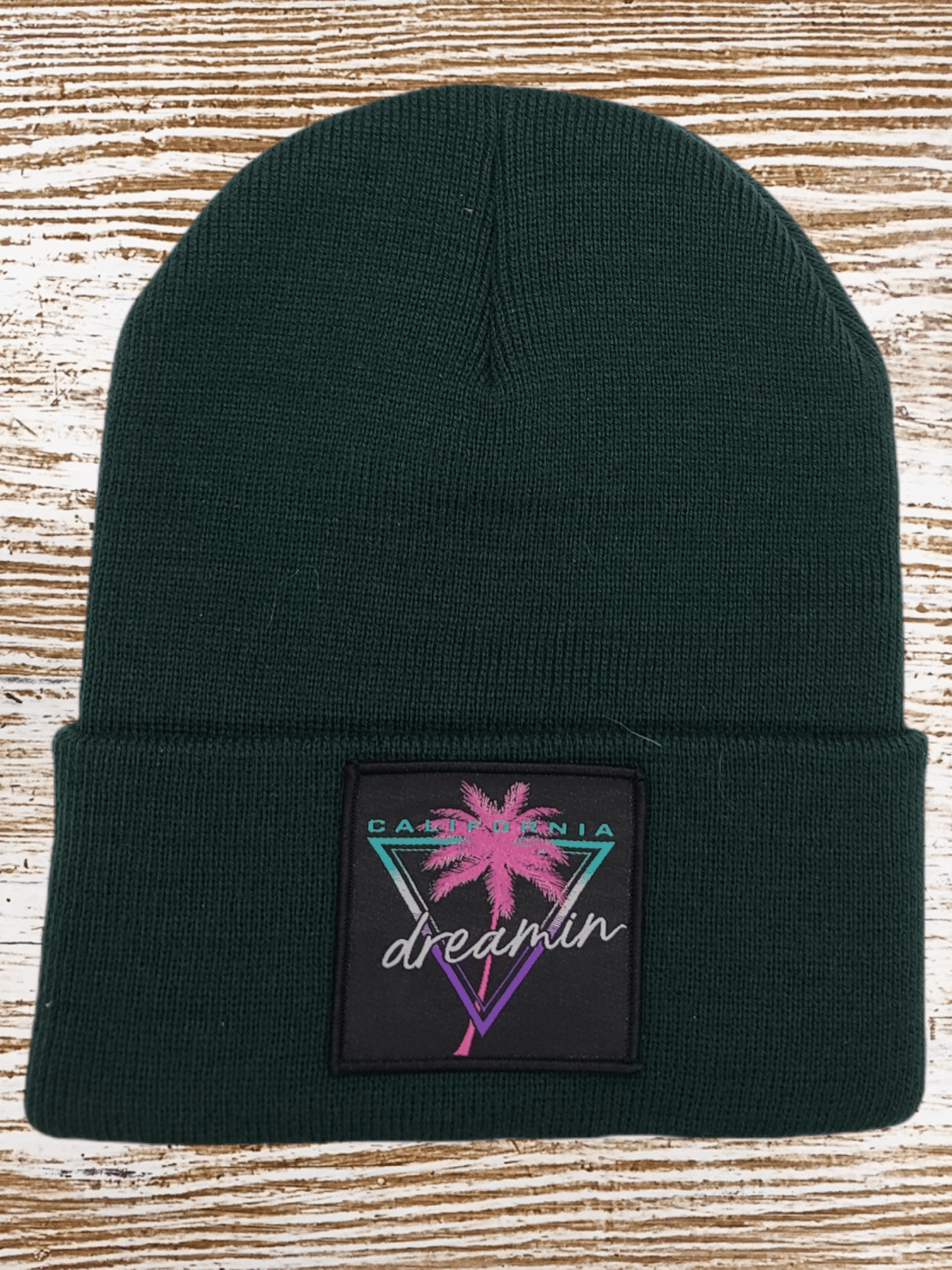 California Beanie – 90s Style Dreamin’ Patch Hat - Forest Green image