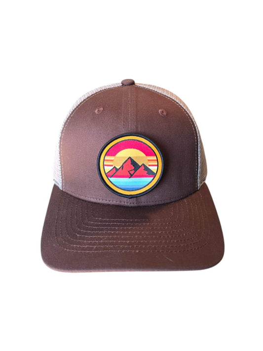 Mountain Sunset Trucker Hat Vibrant Adventure Snapback image 1