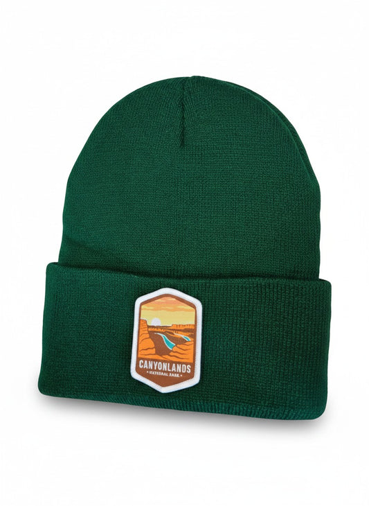 Moove Headwear dark green acrylic rib-knit beanie with embroidered Canyonlands National Park patch
