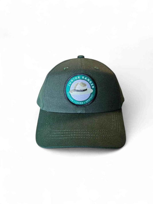 Moove Headwear dark green junior park ranger baseball cap with embroidered patch. Adjustable fit for kids.