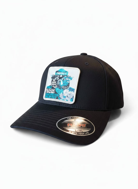 Moove Headwear black fitted baseball cap with Smokey Bear patch and "Only You Can Prevent Wildfires" slogan.
