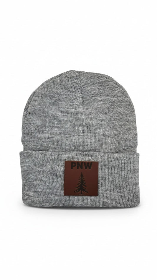 PNW Pine Leather Patch Beanie - Pacific Northwest Knit Cap