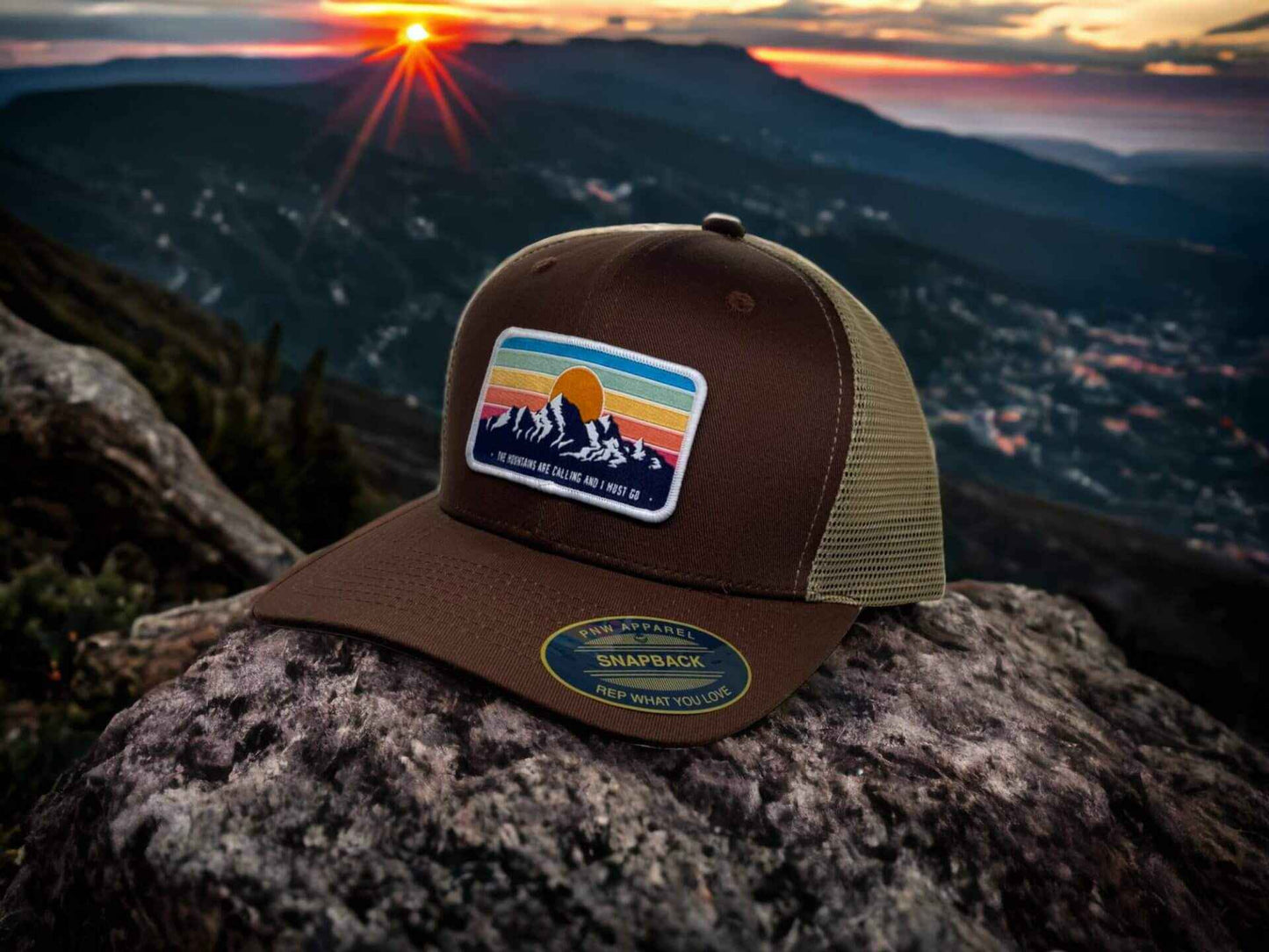Vintage Mountains Trucker Hat with Retro Style Patch