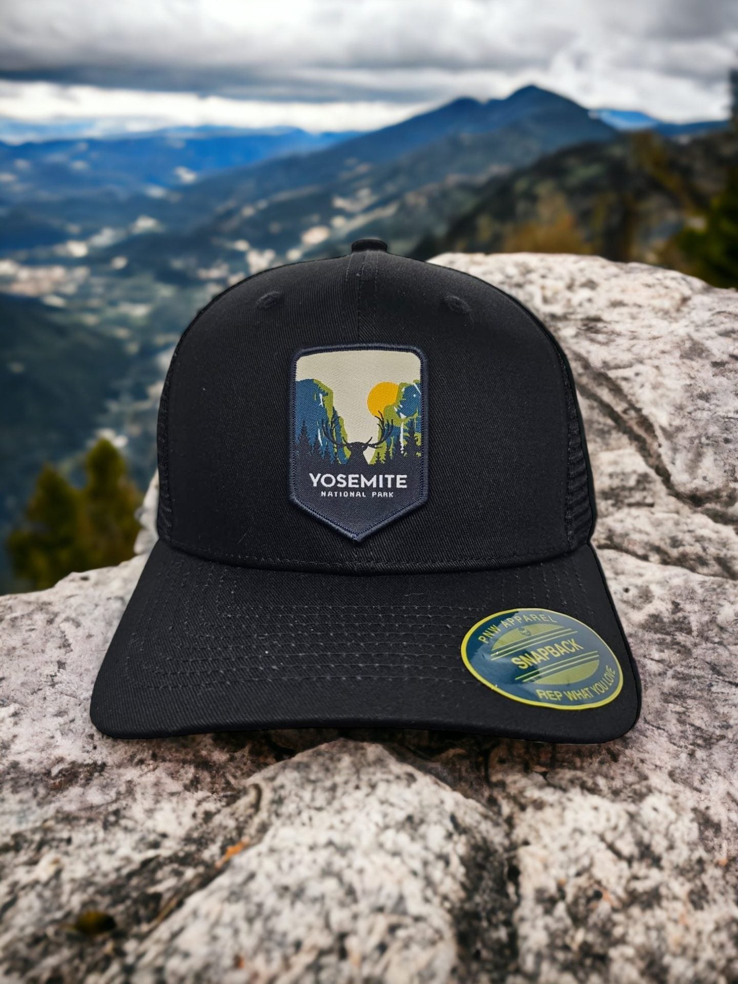 Yosemite Trucker Hat with Patch for National Park Lovers - Black on Black Mesh image