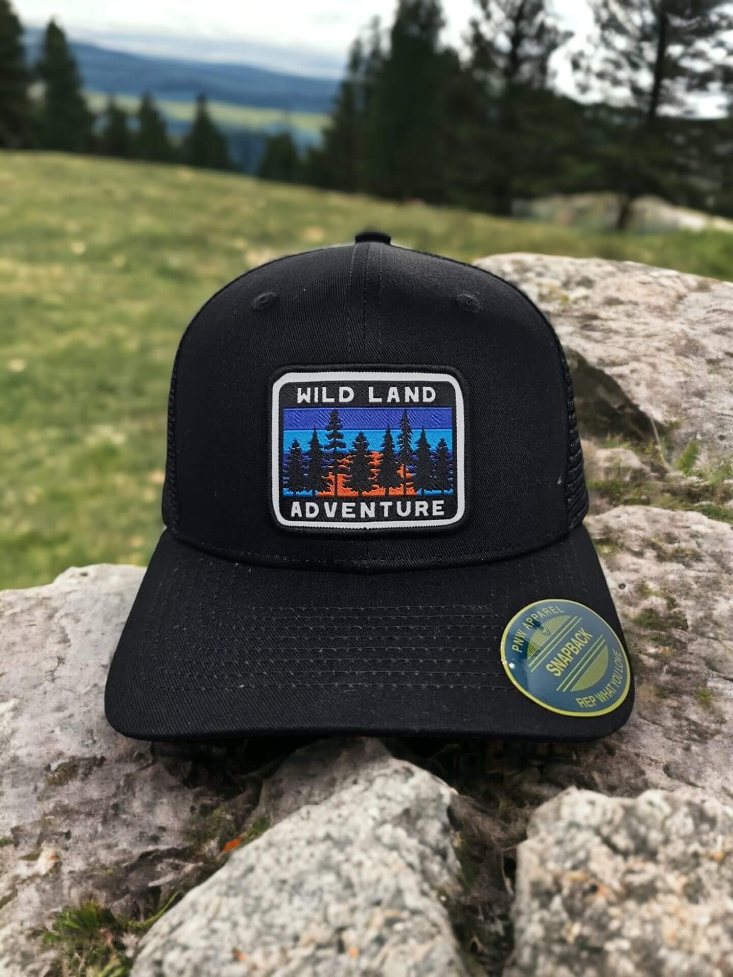 Adventure Trucker Hat Mesh Back Snapback Cap - Black on Black Mesh image