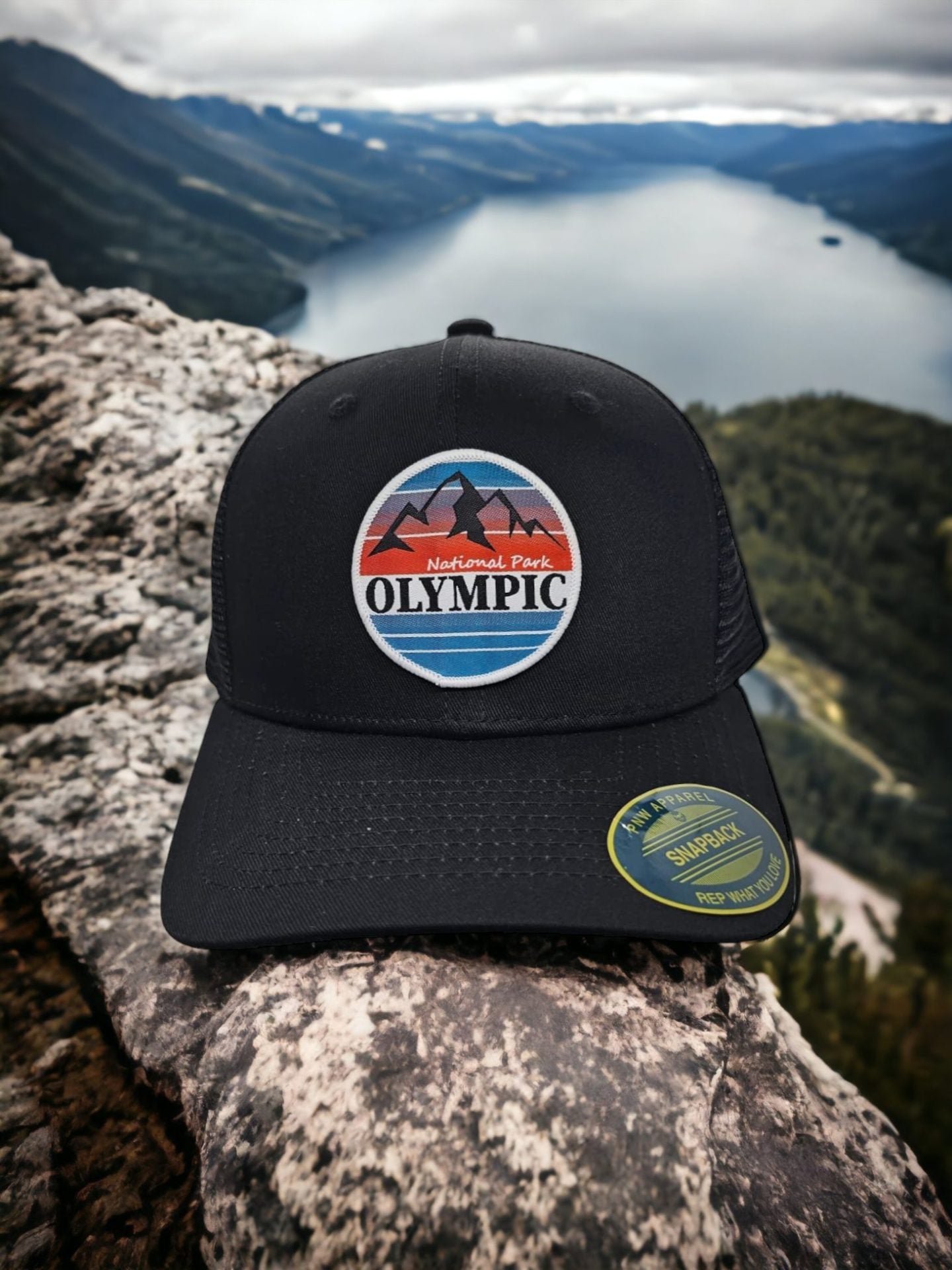 Olympic National Park Trucker Hat - Black on Black Mesh image