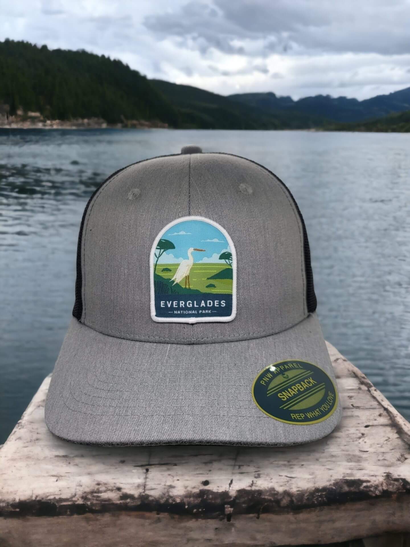 Everglades National Park Snapback Hat with Patch - Heather Grey on Black image