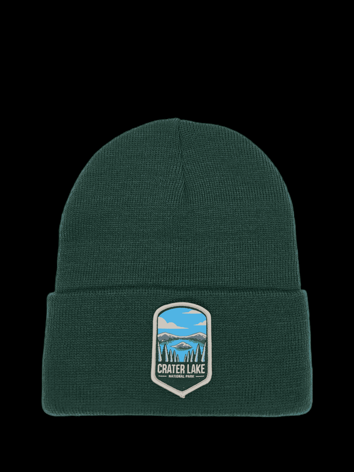 Crater Lake Beanie – National Park Woven Patch Hat - Forest Green image
