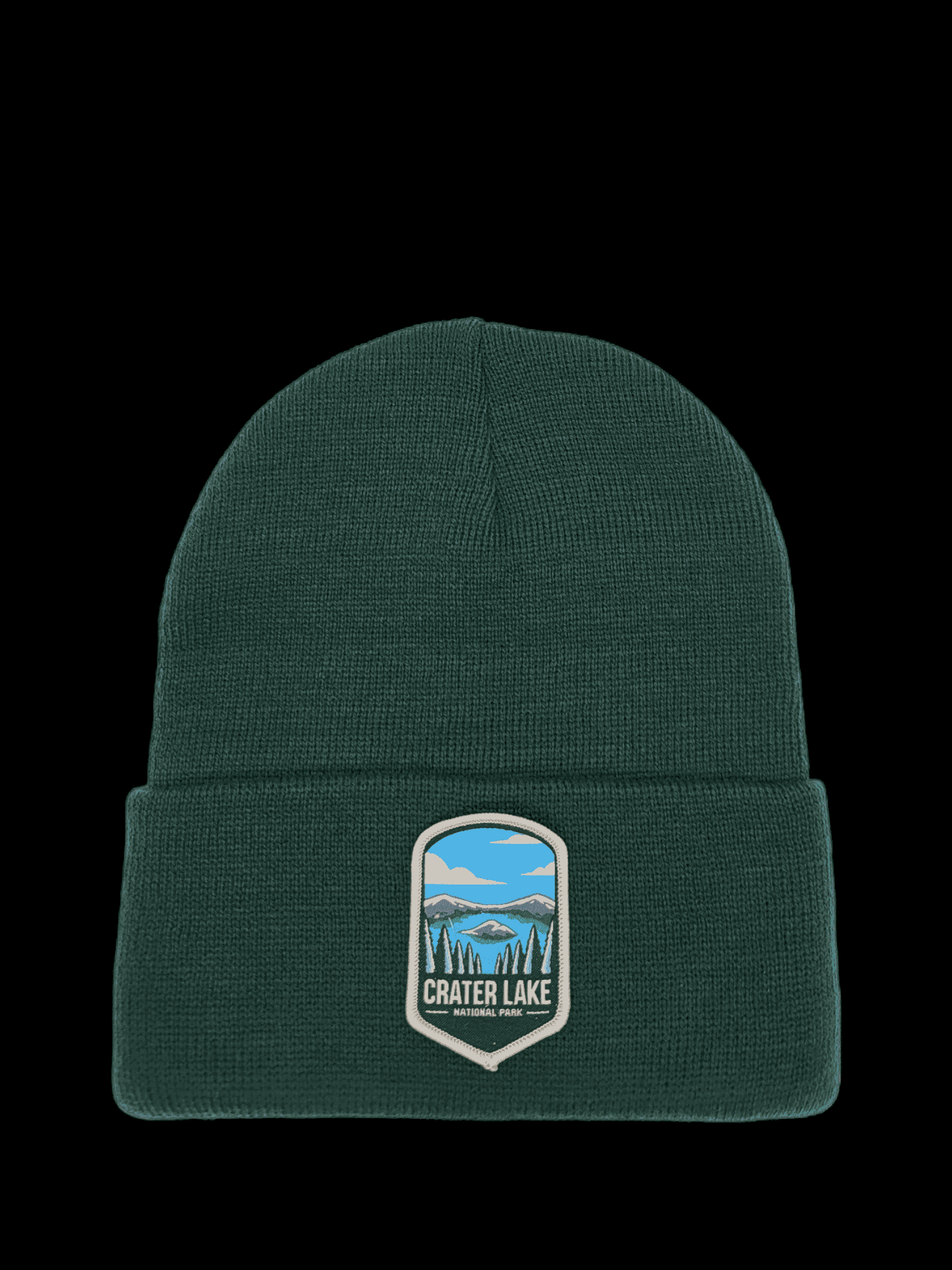 Crater Lake Beanie – National Park Woven Patch Hat - Forest Green image