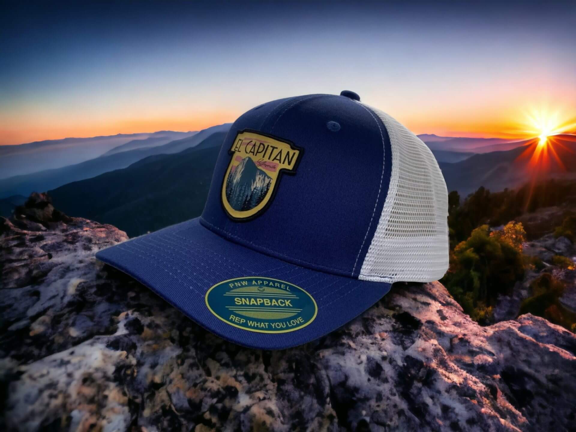 El Capitan Yosemite Trucker Hat - Navy Blue on White Mesh image