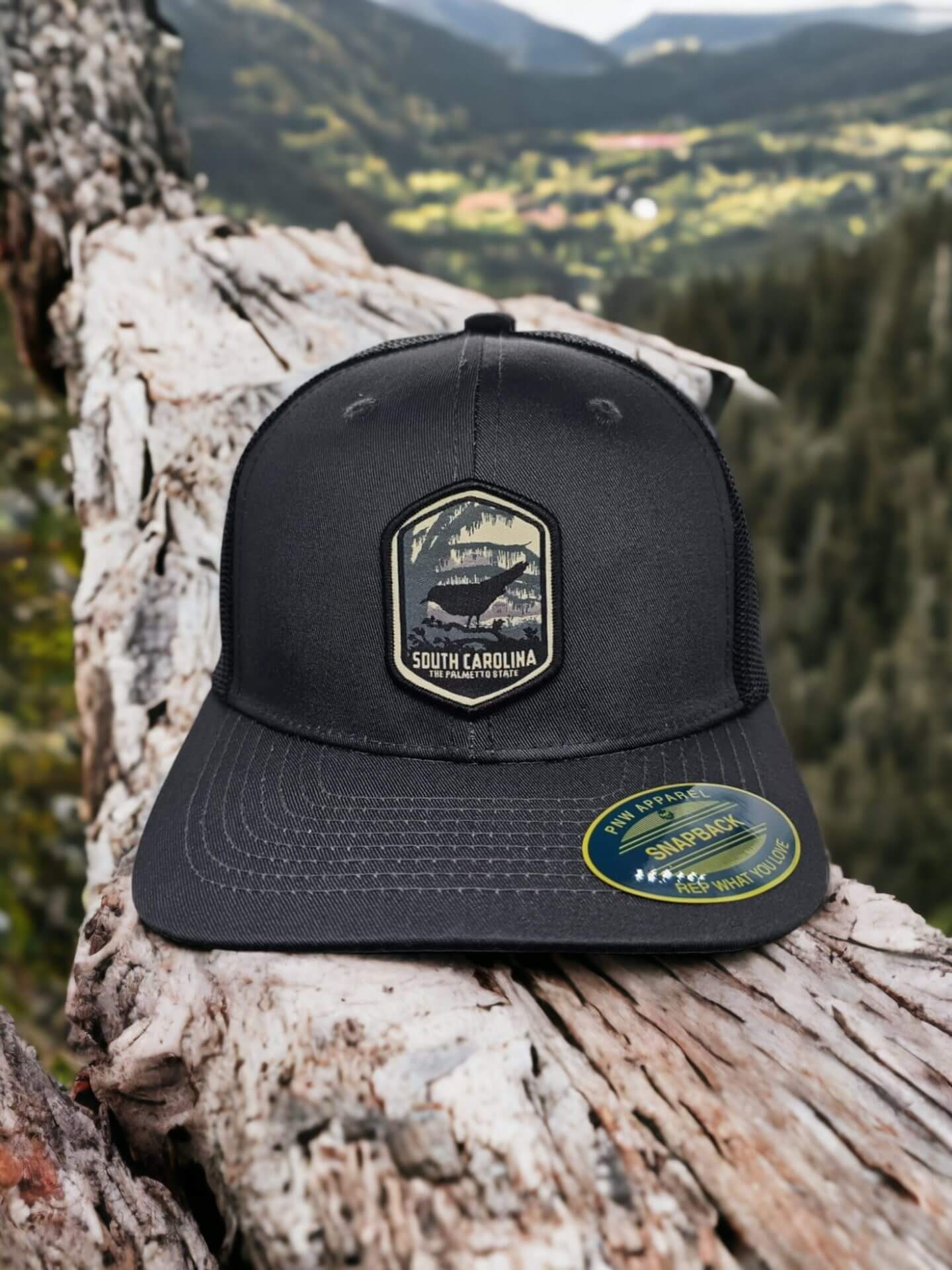 Palmetto State Casual Mesh Hat Unisex Gift - Grey on Black Mesh image