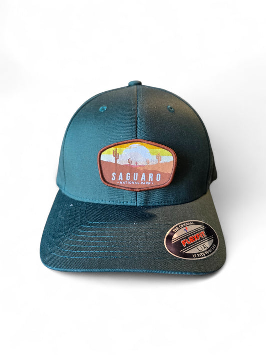 Saguaro National Park Flexfit Hat – Fitted Cap with Desert Sunset Patch