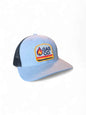 Heather gray and black retro trucker hat featuring vintage Gas Co. flame logo patch and breathable mesh back