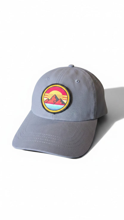 Retro Sunset Mountain Dad Hat - Vintage Horizon Patch Cap
