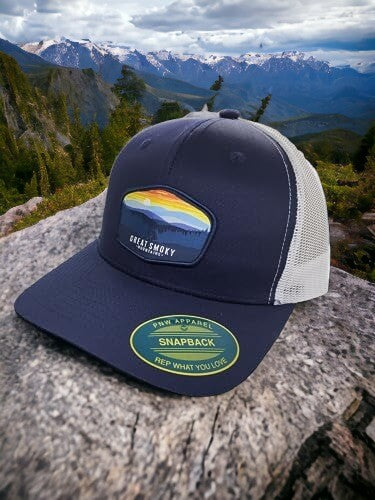 Great Smoky Mountains Trucker Hat - Navy Blue on White Mesh image