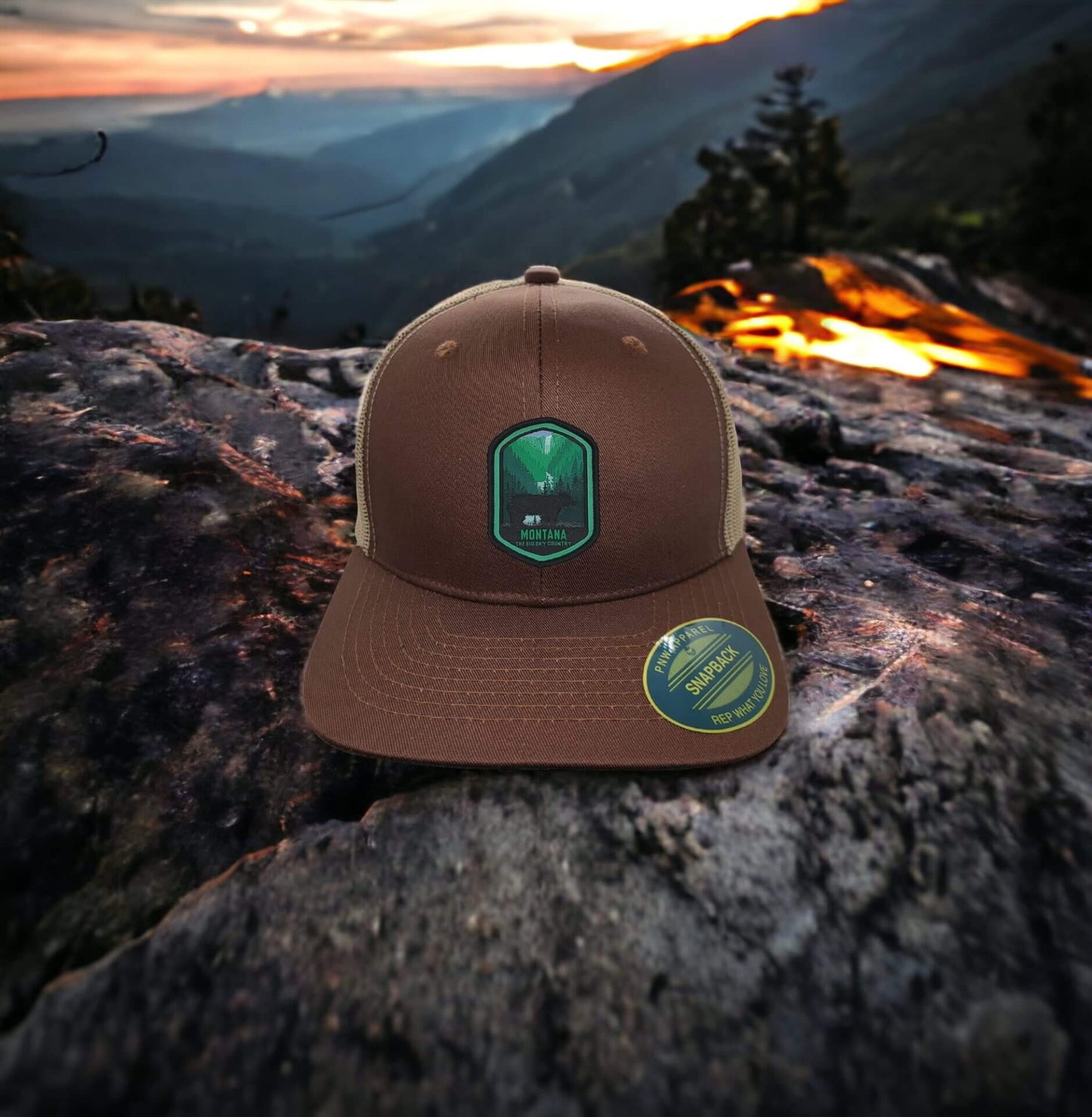 Big Sky Country MT Patch Hat for Men and Women Gifts - Brown on Khaki image