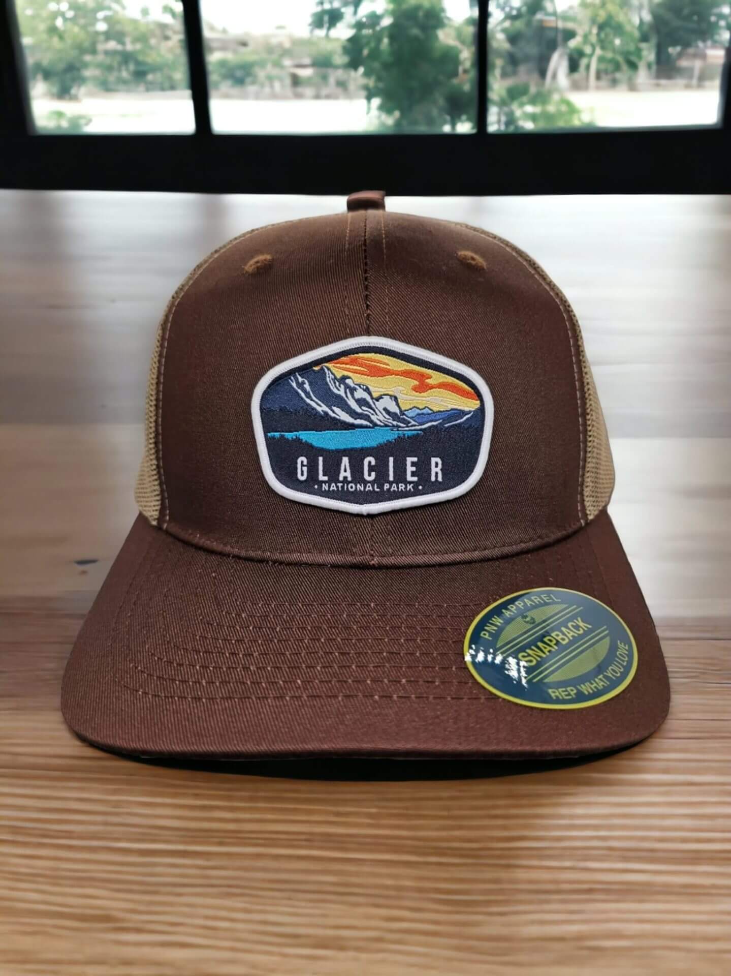 Glacier National Park Snapback Hat - Brown on Khaki image