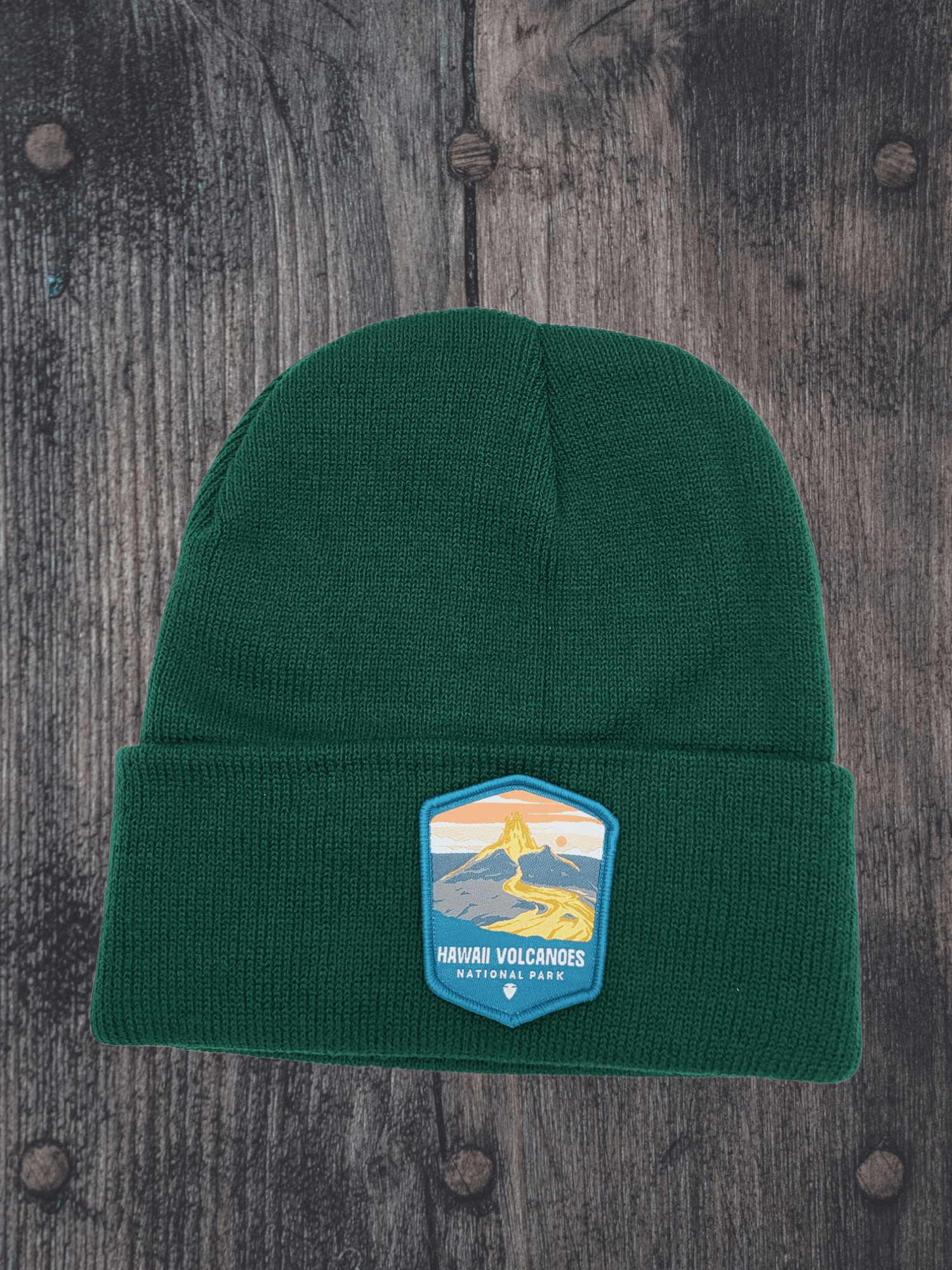 Hawai‘i Volcanoes Beanie – Island Adventure Knit Cap - Forest Green image