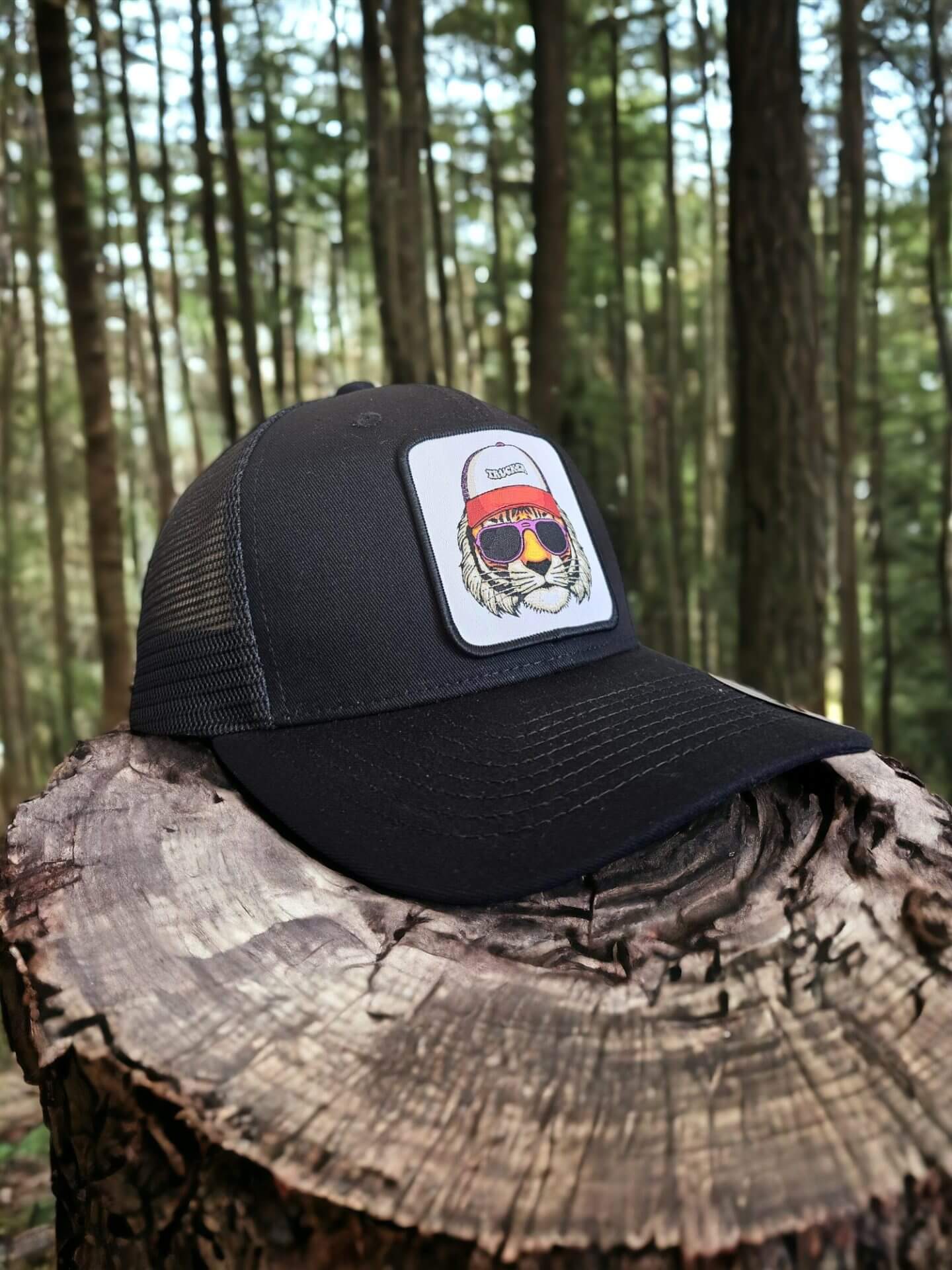Tiger Trucker Snapback Hat - Black on Black Mesh image