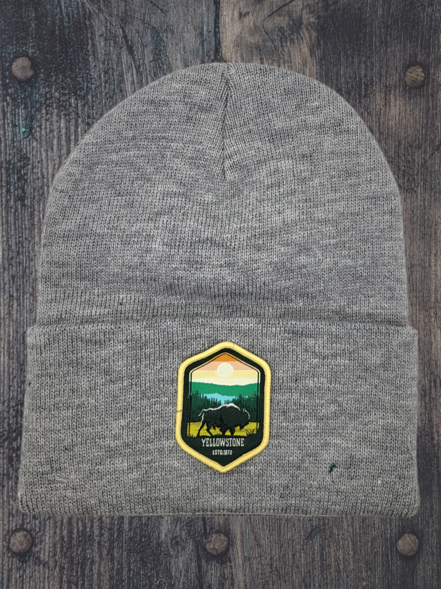 Yellowstone National Park Beanie - Warm Knitted Winter Hat for Outdoor Enthusiasts - Grey image