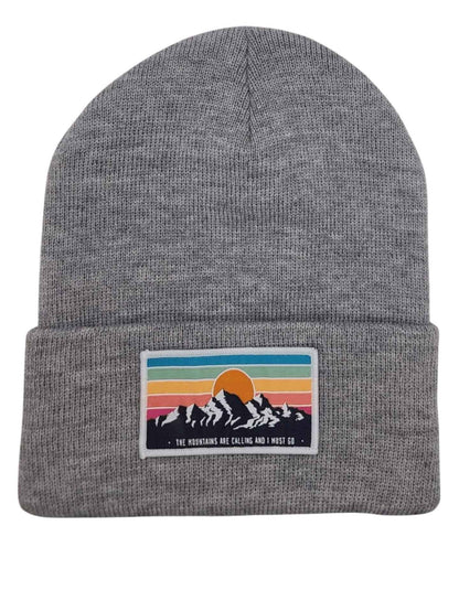 Mountains Are Calling Beanie – Retro Patch Knit Hat