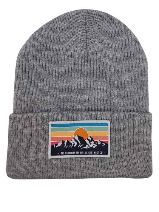 Mountains Are Calling Beanie – Retro Patch Knit Hat