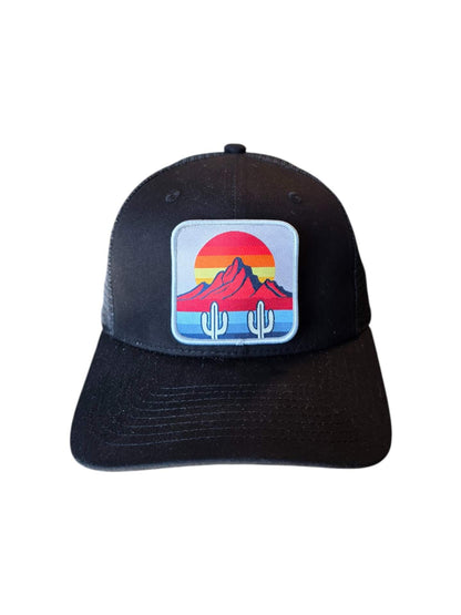 Desert Sunset Trucker Hat Cactus Mountain Snapback image 2