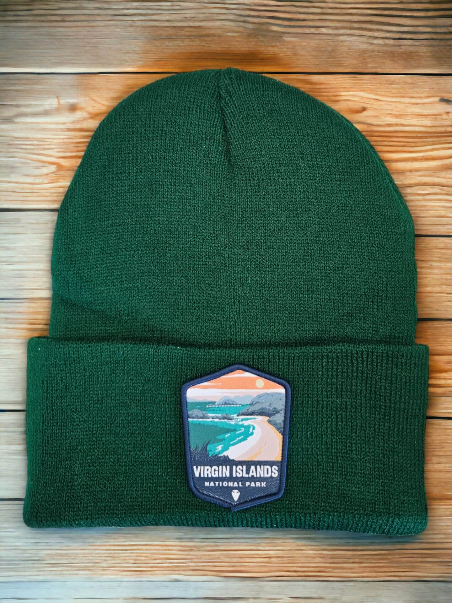Virgin Islands Beanie with National Park Patch - Forest Green image