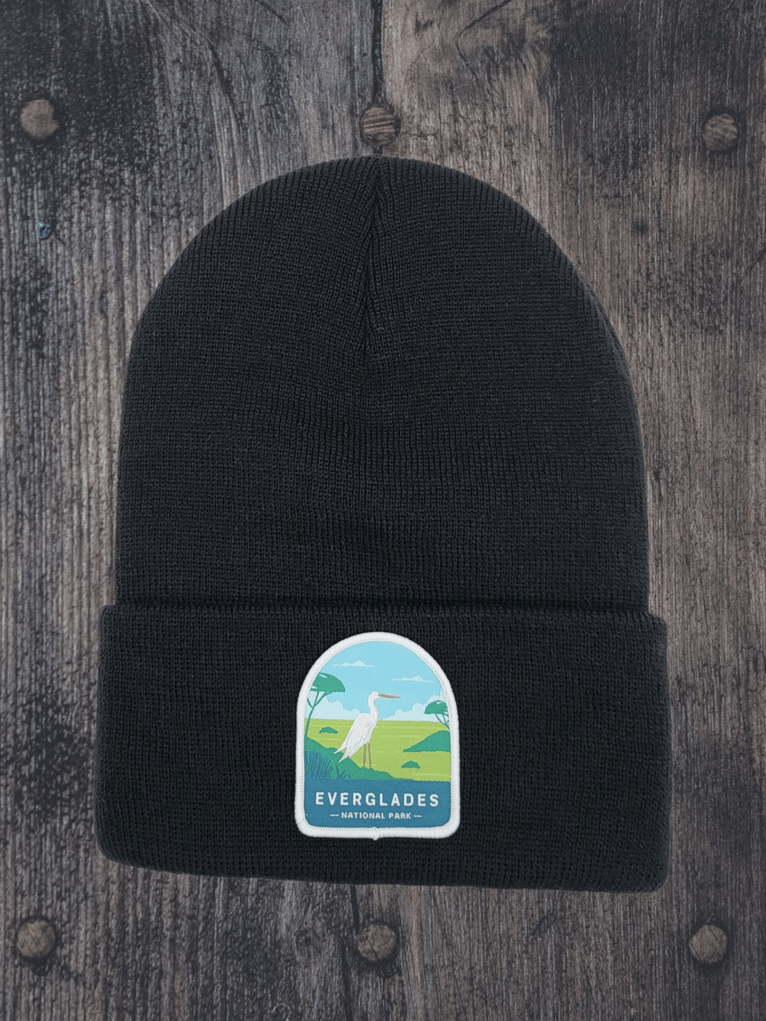 Everglades Beanie – Florida Wildlife Patch Knit Hat - Black image