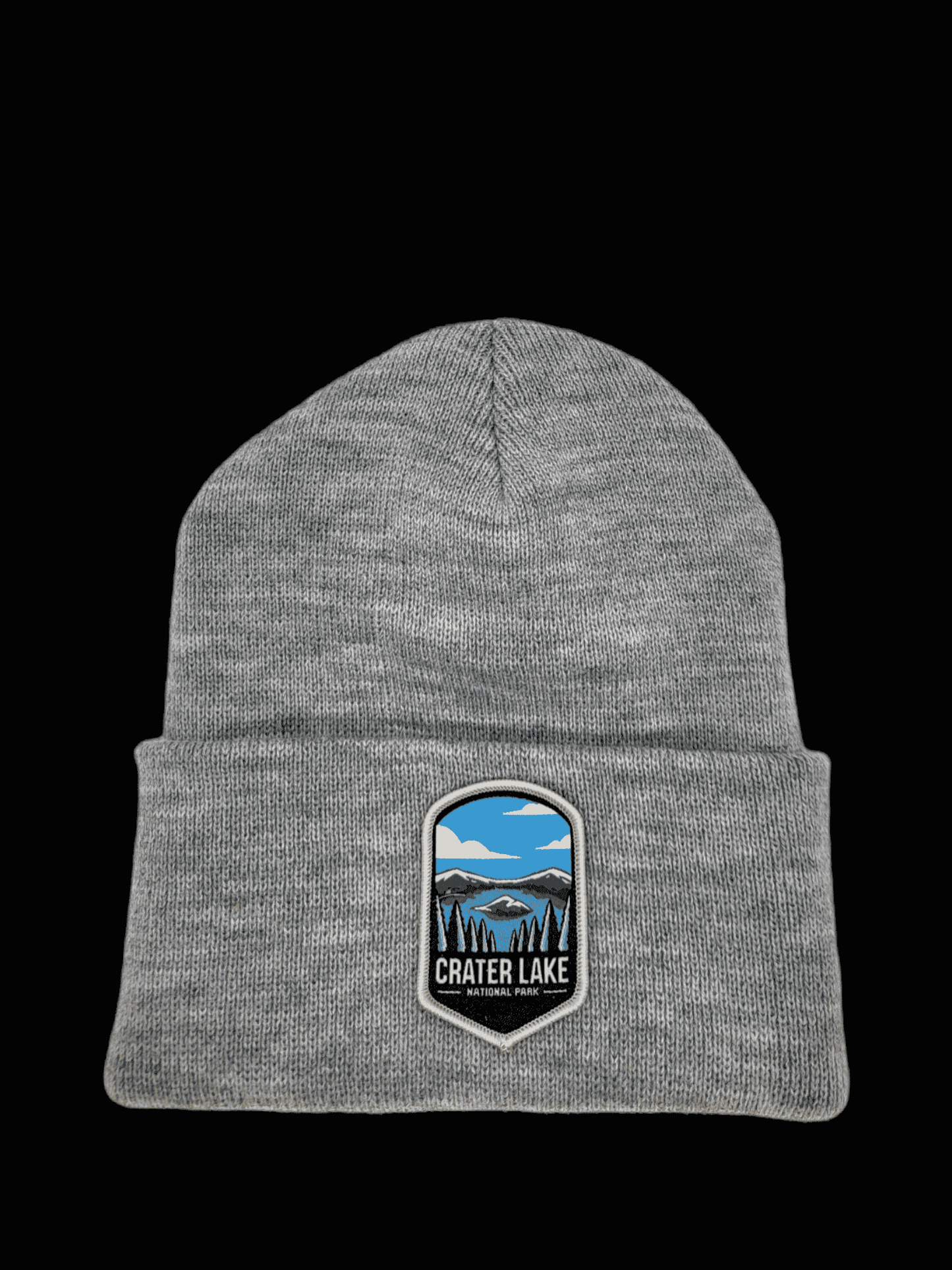 Crater Lake Beanie – National Park Woven Patch Hat - Grey image