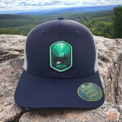 Big Sky Country MT Patch Hat for Men and Women Gifts - Navy Blue on White Mesh image