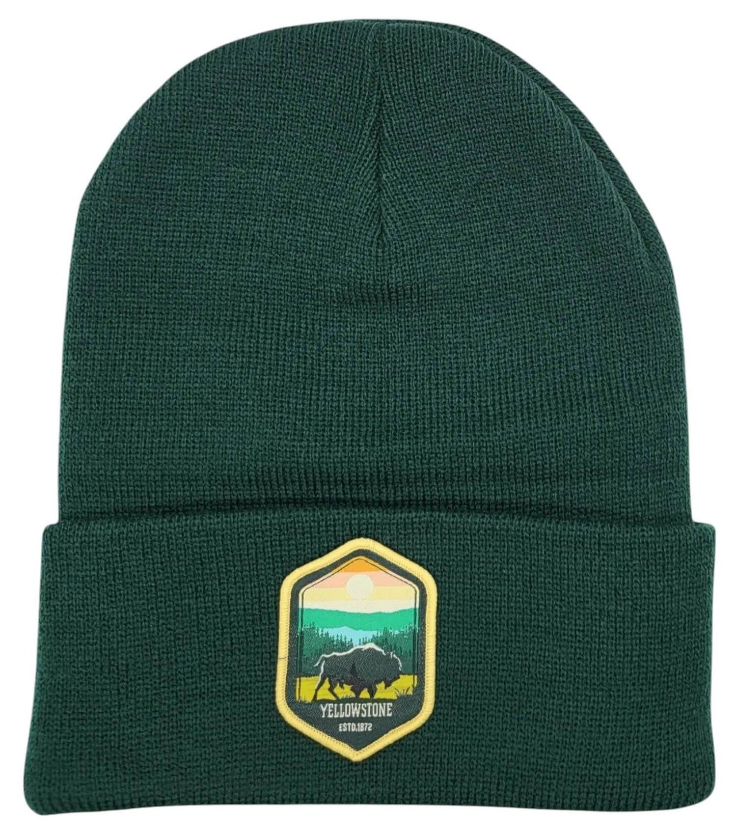 Yellowstone National Park Beanie - Warm Knitted Winter Hat for Outdoor Enthusiasts - Forest Green image
