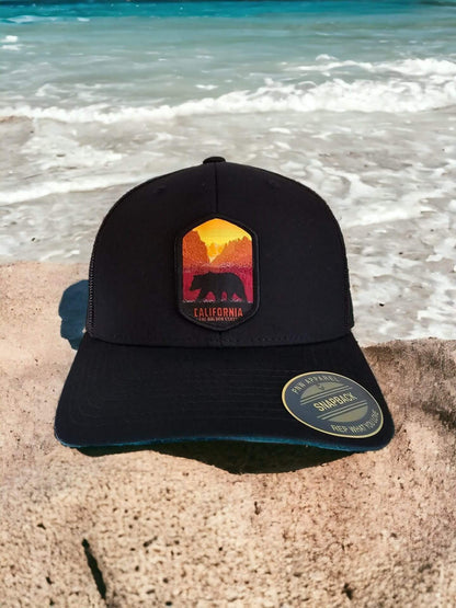 Cali Mesh Back Trucker Baseball Cap with Patch - Black on Black Mesh image