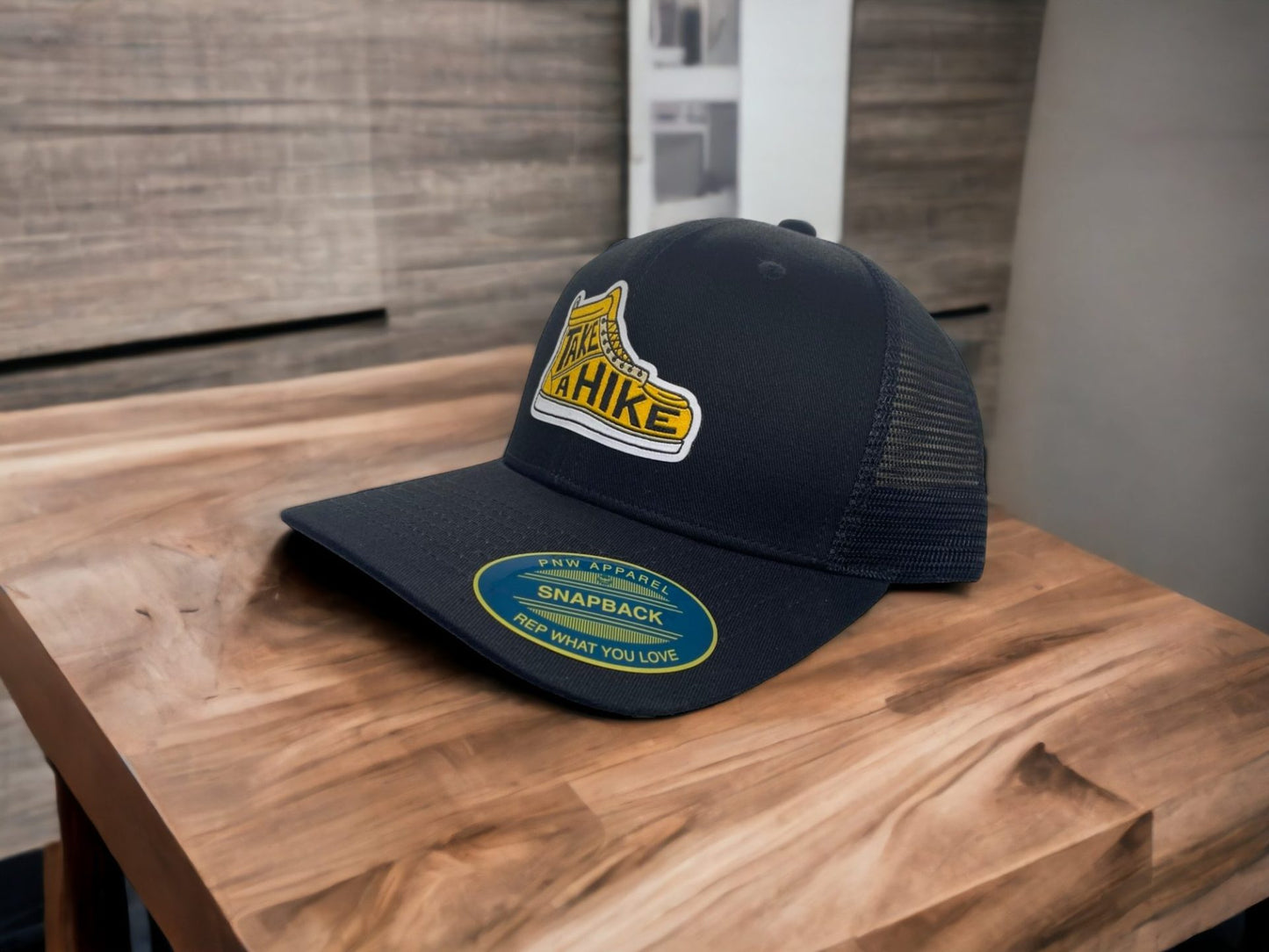 Take A Hike Trucker Hat - Black on Black Mesh image