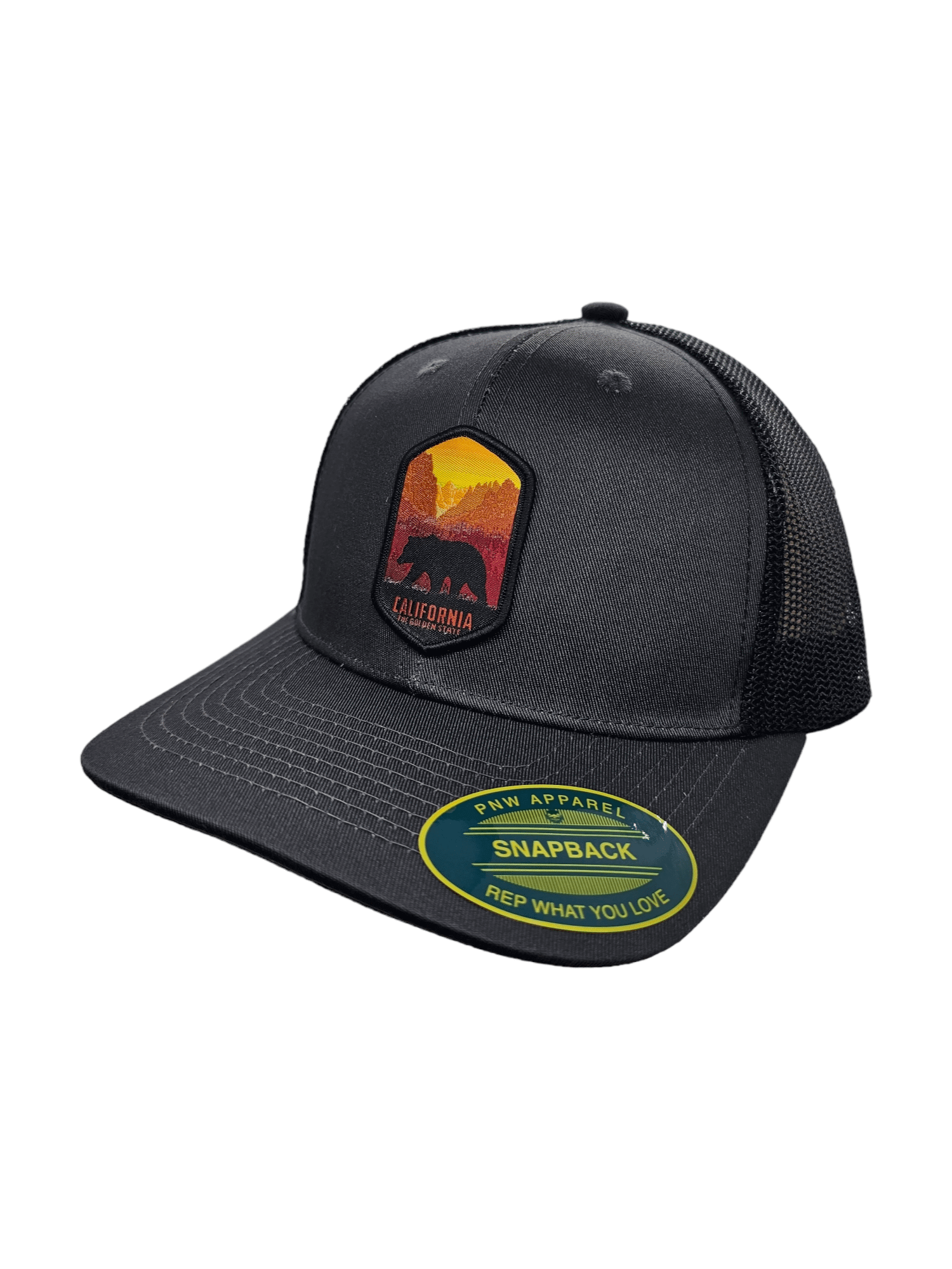 Cali Mesh Back Trucker Baseball Cap with Patch - Grey on Black Mesh image