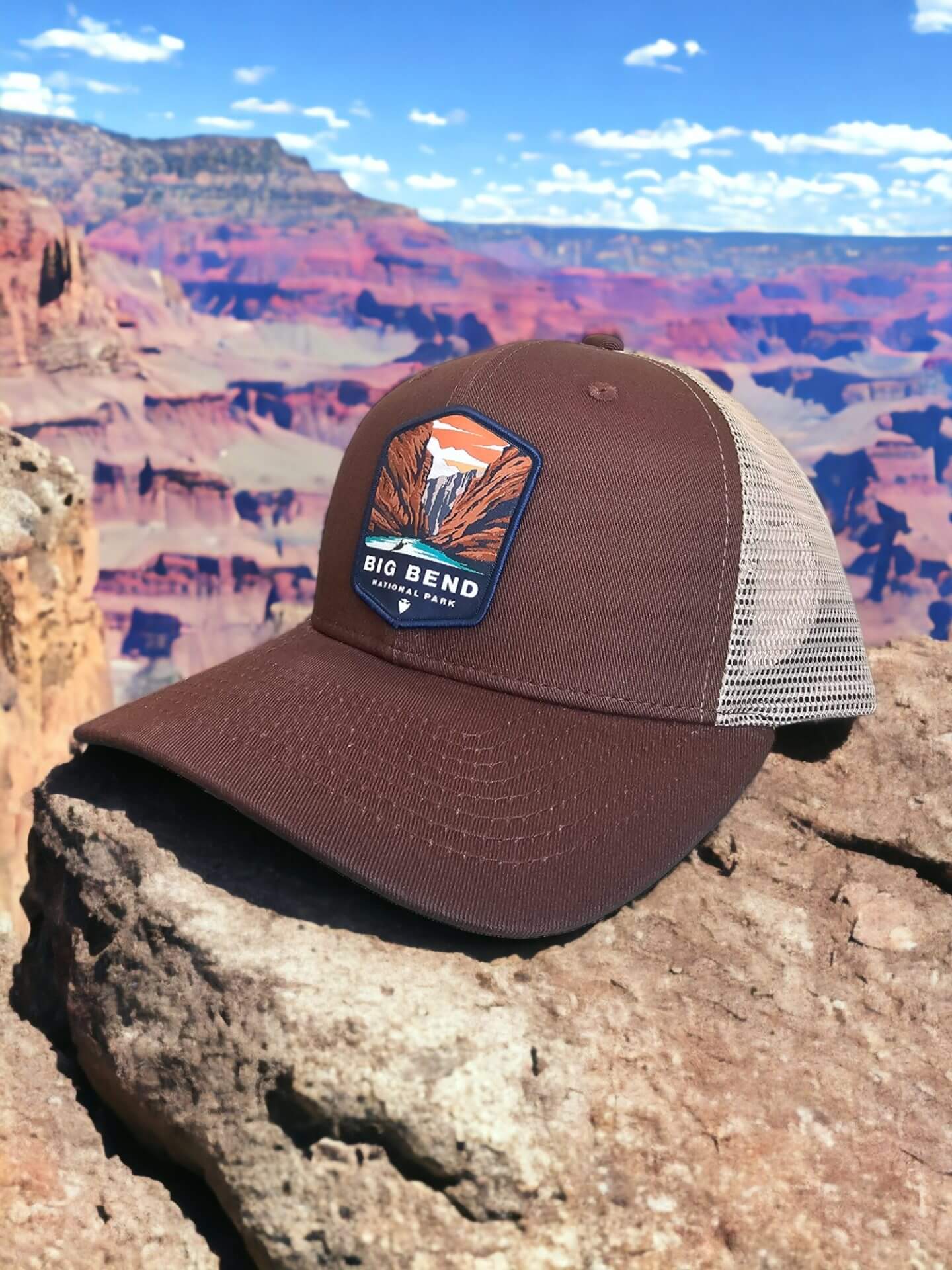 Big Bend Snapback Hat National Park Trucker Gifts Patch - Brown on Khaki image