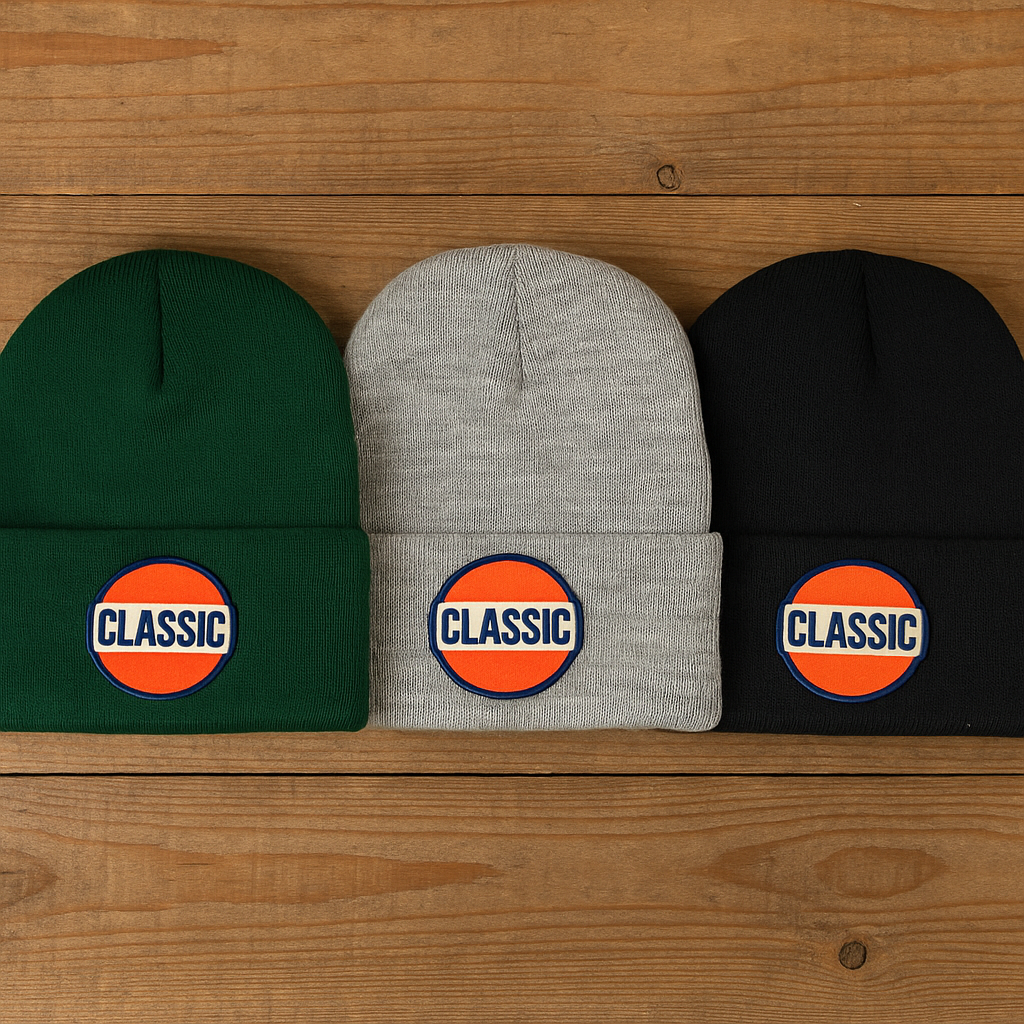 Retro 76 Gas Patch Beanie – Gray, Green, or Black