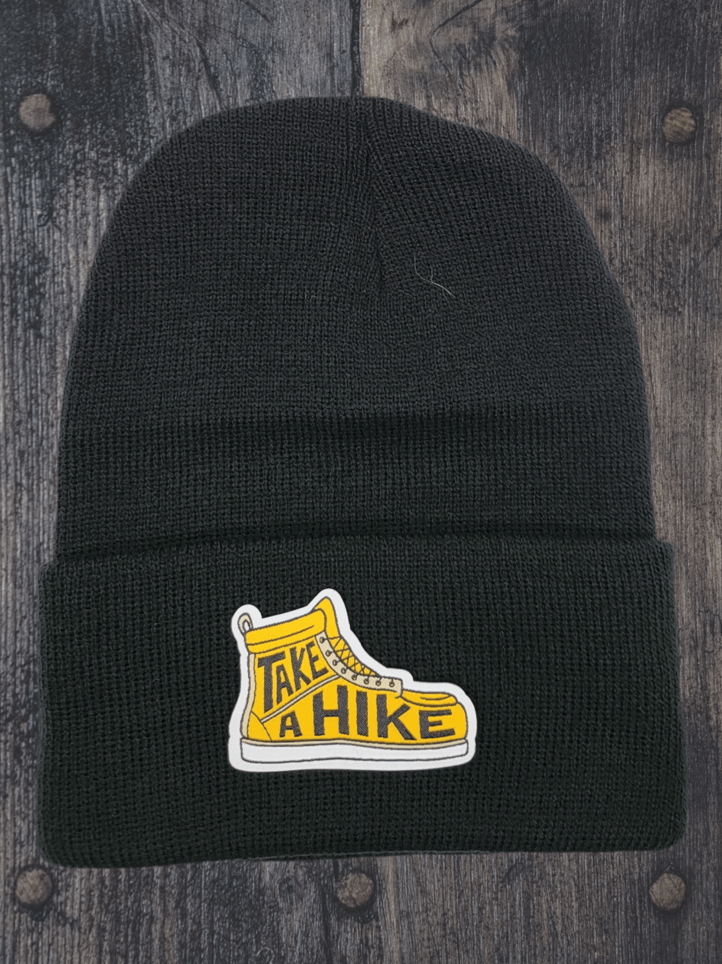 Outdoor Adventure 'Take a Hike' Patch Beanie - Cozy Knitted Hat for Nature Lovers & Hikers image 2