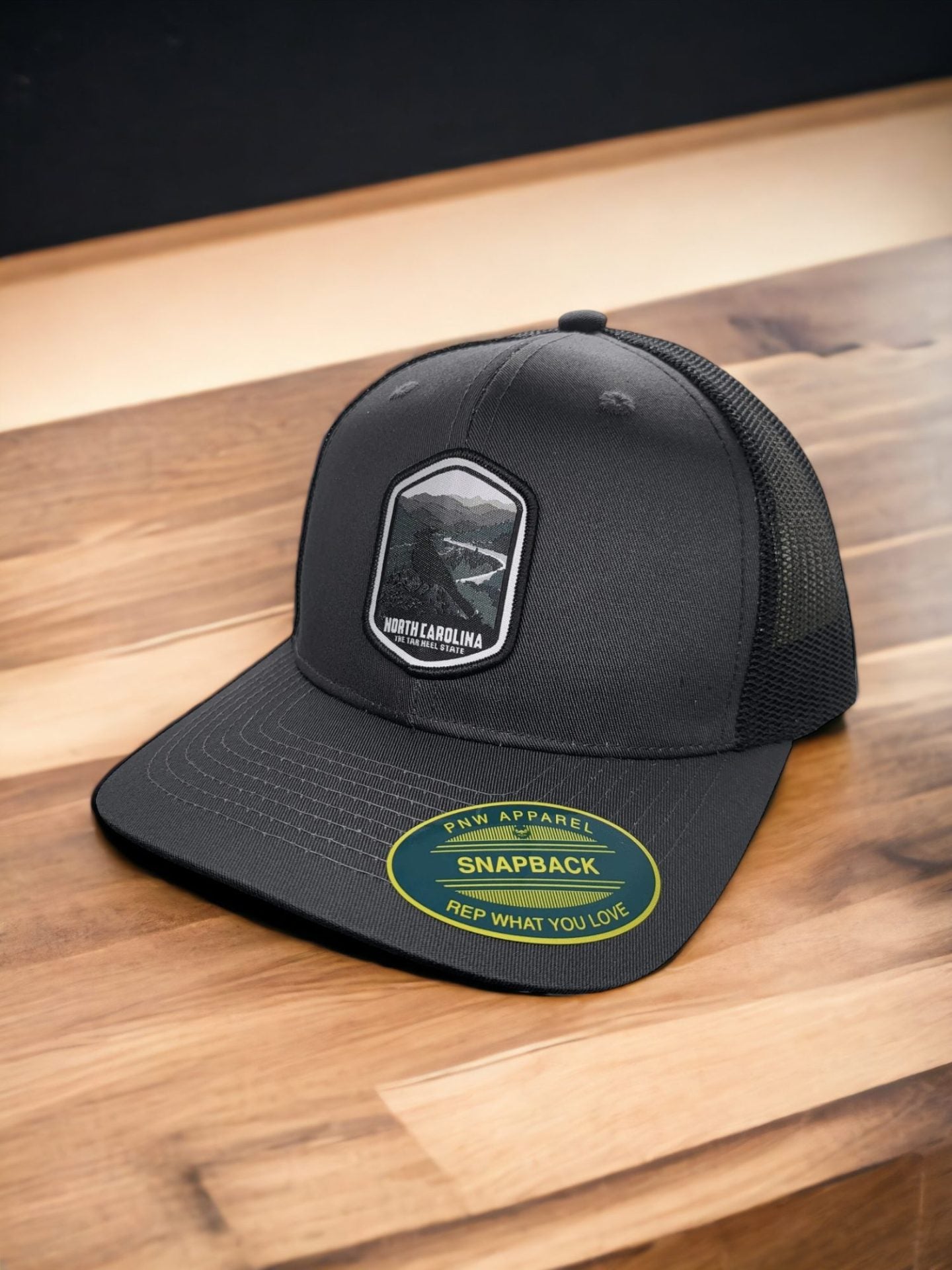North Carolina Tar Heels Snapback Trucker Hat - Grey on Black Mesh image