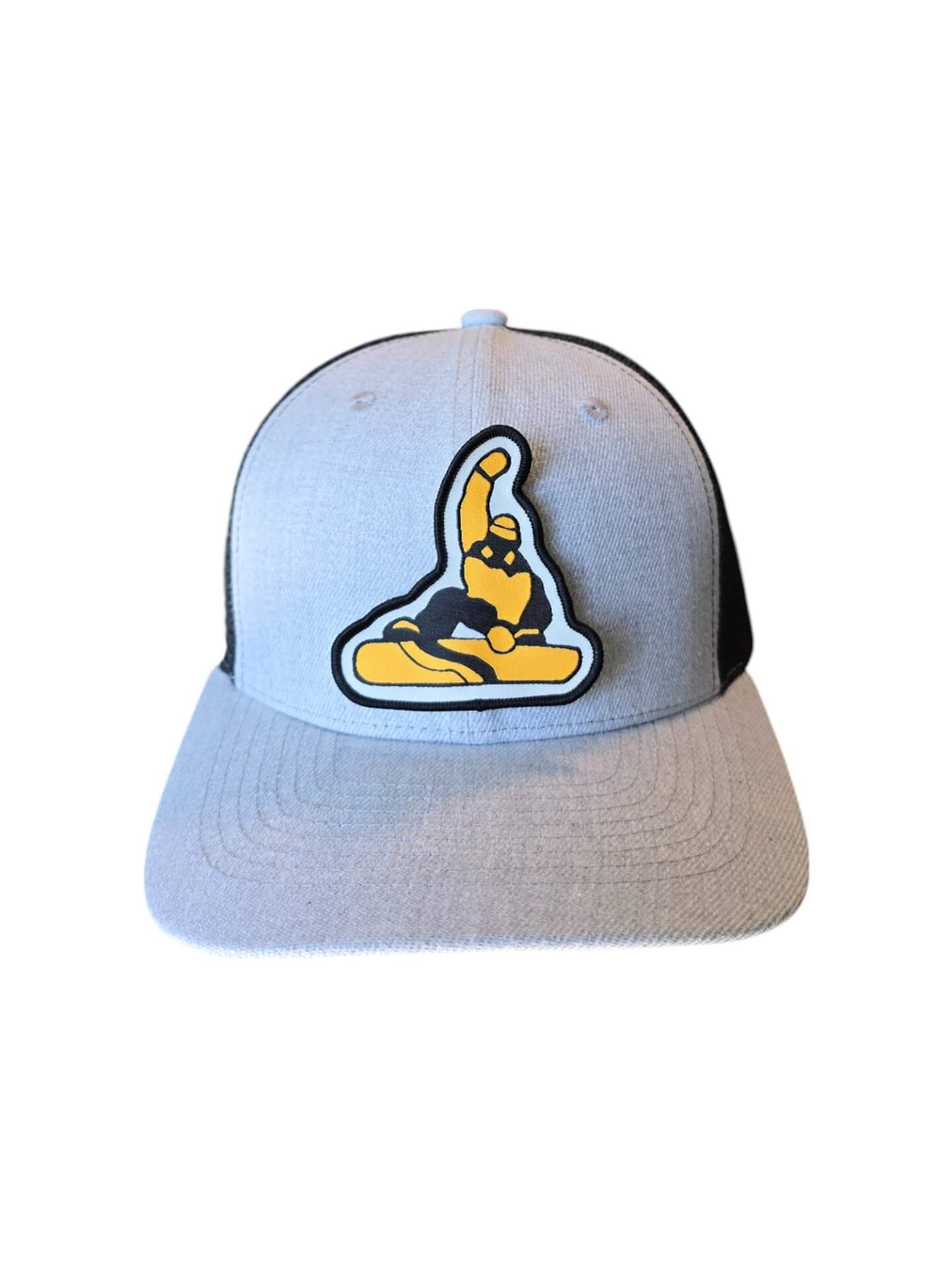 Snowboarder Trucker Hat with Patch - Heather Grey on Black image