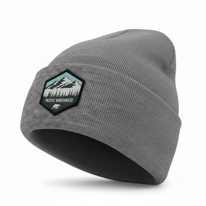 Pacific Northwest Mountain Patch Beanie: PNW Knit Winter Hat