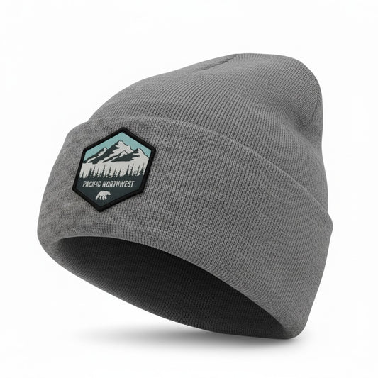 Pacific Northwest Mountain Patch Beanie: PNW Knit Winter Hat