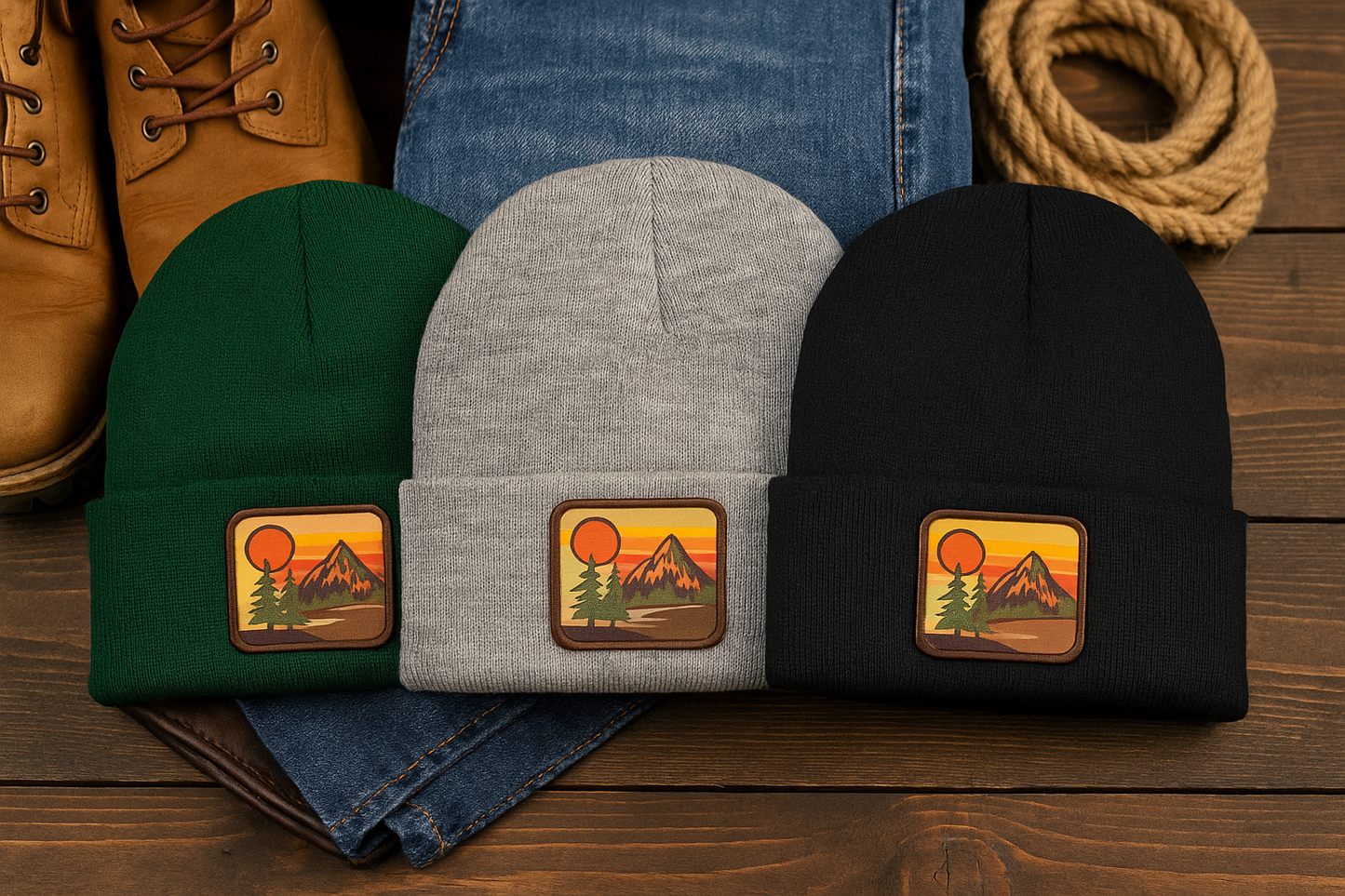 Vintage Mountain Sunset Beanie