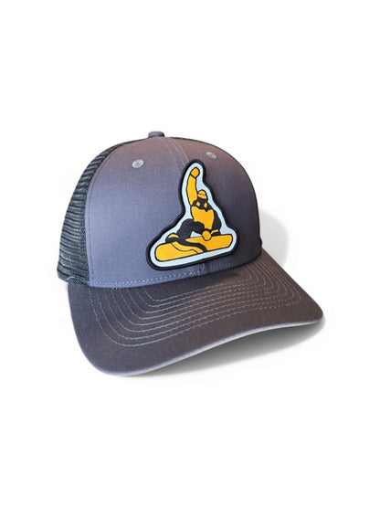 Snowboarder Trucker Hat with Patch - Grey on Black Mesh image