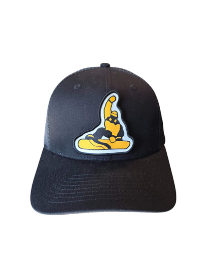 Snowboarder Trucker Hat with Patch - Black on Black Mesh image