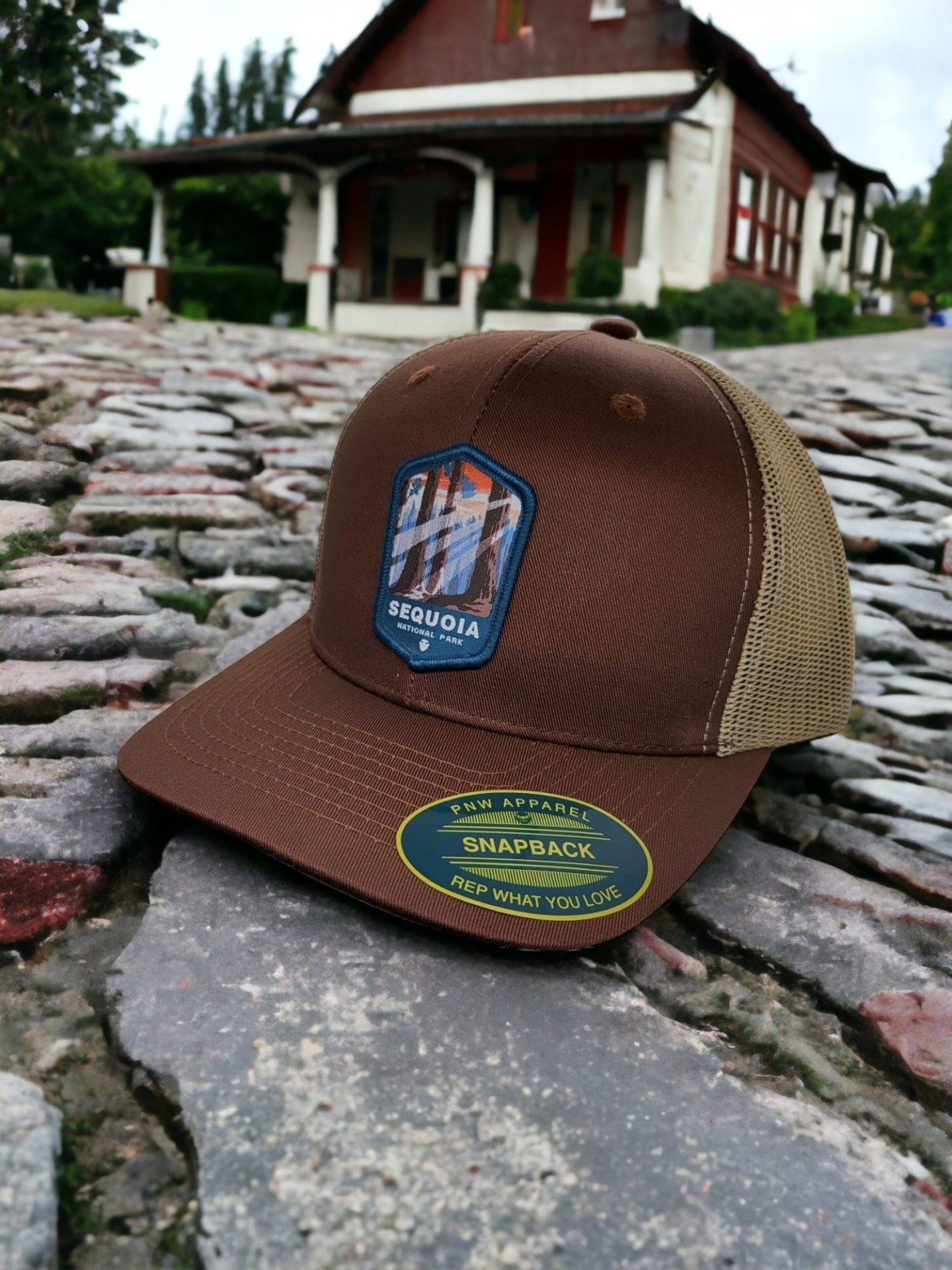 Sequoia Snapback Hat w/ National Park Woven Patch - Brown on Khaki image